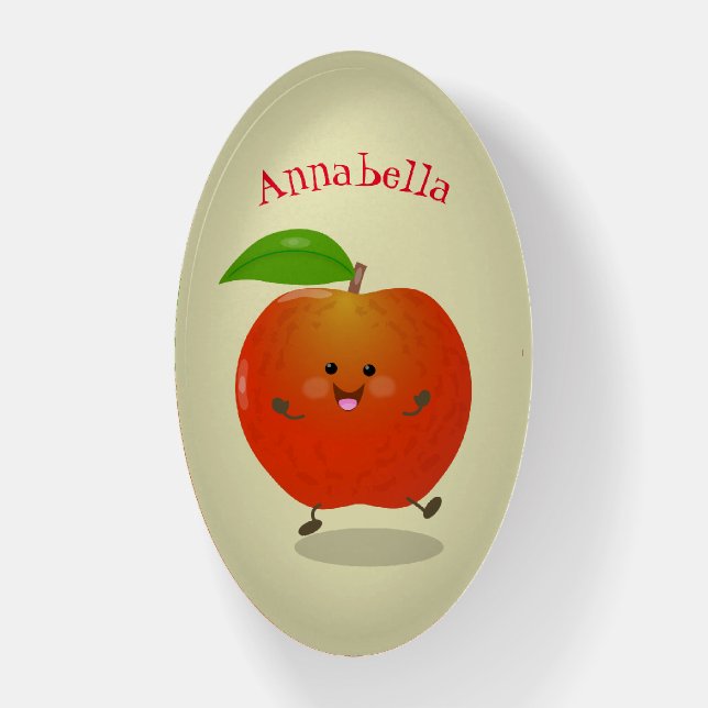 Cute dancing apple cartoon illustration paperweight (Vertical)