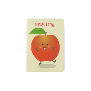 Cute dancing apple cartoon illustration passport holder