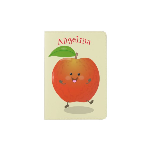 Cute dancing apple cartoon illustration passport holder (Front)