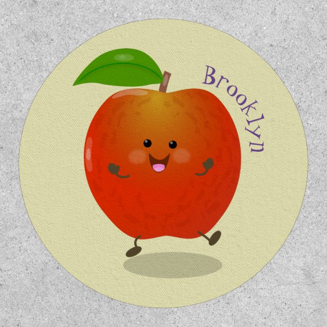 Cute dancing apple cartoon illustration patch (Front)