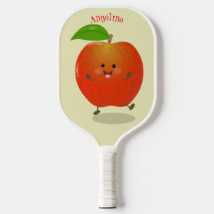 Cute dancing apple cartoon illustration pickleball paddle