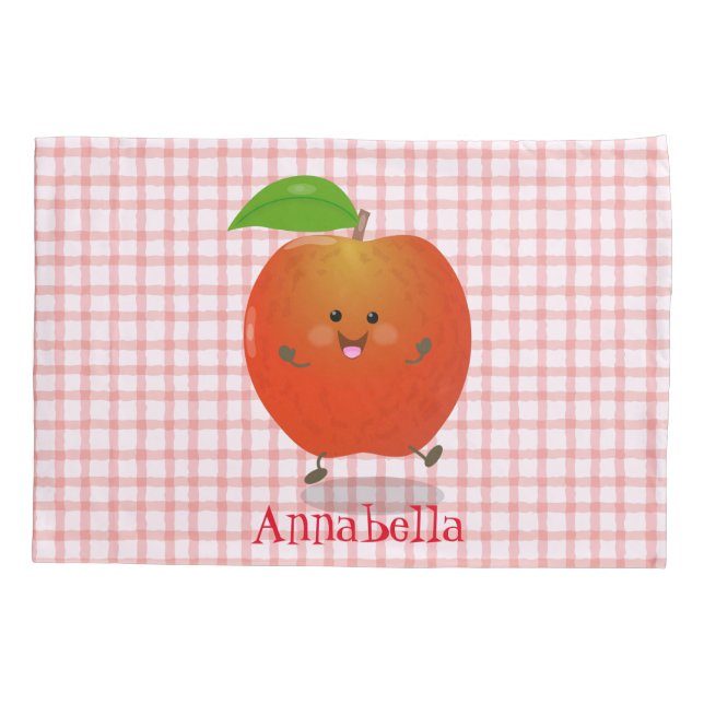Cute dancing apple cartoon illustration pillow case (Back)
