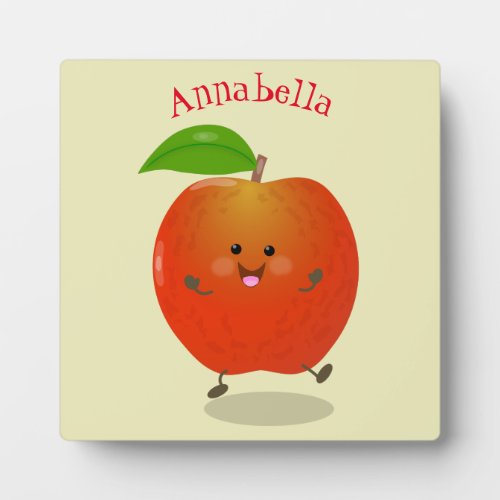Cute dancing apple cartoon illustration plaque