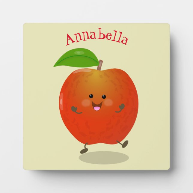 Cute dancing apple cartoon illustration plaque (Front)