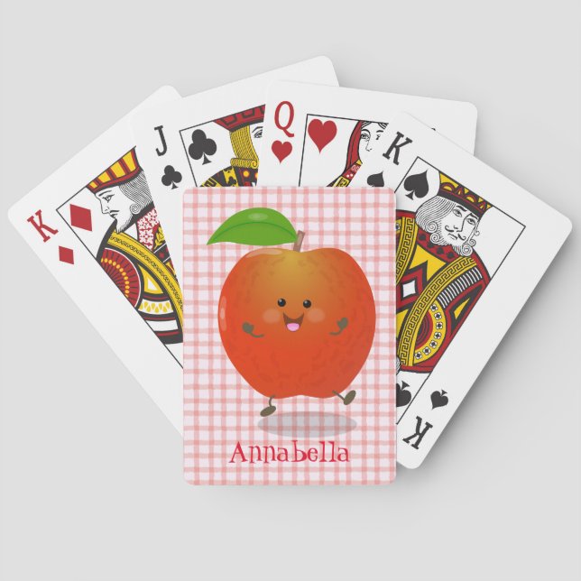 Cute dancing apple cartoon illustration poker cards (Back)