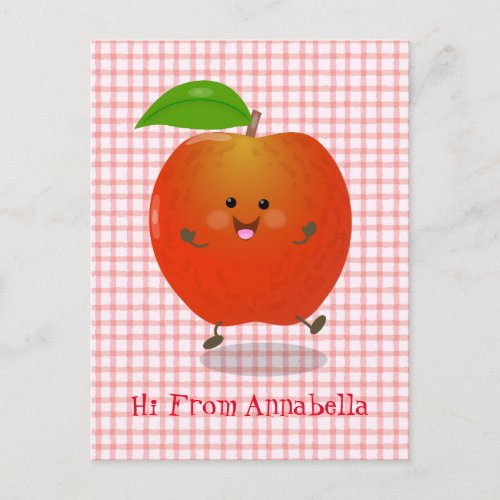 Cute dancing apple cartoon illustration postcard