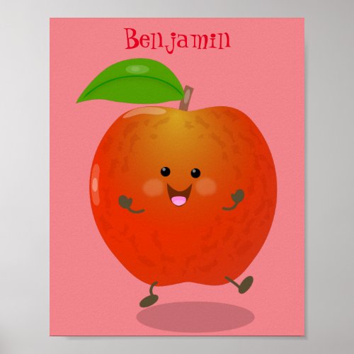 Cute dancing apple cartoon illustration poster