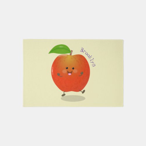 Cute dancing apple cartoon illustration rug