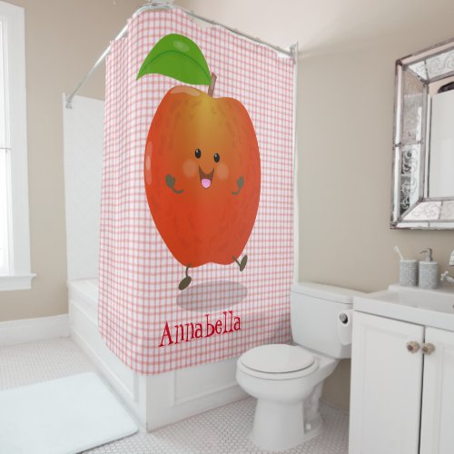 Cute dancing apple cartoon illustration shower curtain