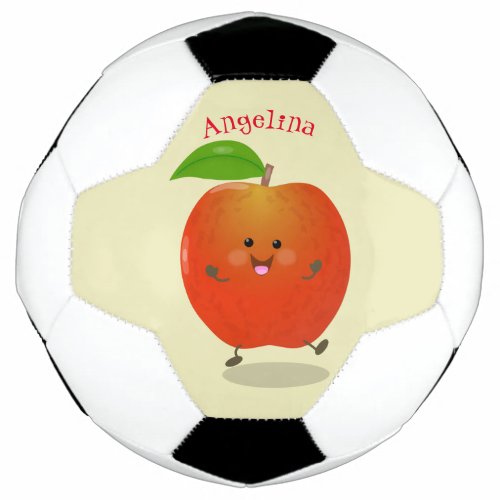 Cute dancing apple cartoon illustration soccer ball