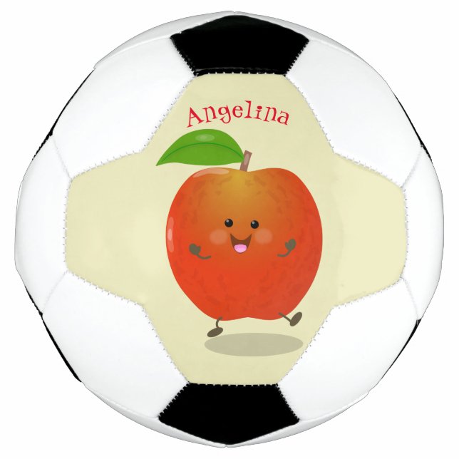 Cute dancing apple cartoon illustration soccer ball (Front)