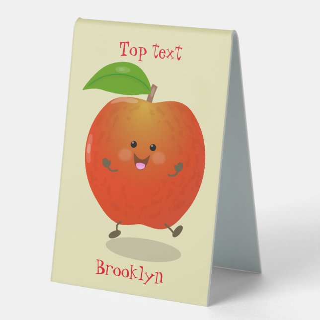 Cute dancing apple cartoon illustration table tent (Front)