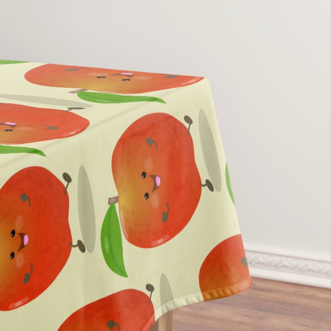 Cute dancing apple cartoon illustration tablecloth (In Situ)