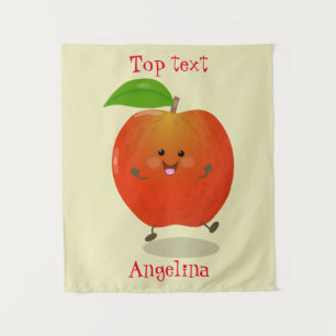 Cute dancing apple cartoon illustration  tapestry