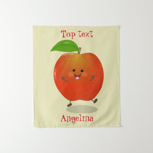 Cute dancing apple cartoon illustration  tapestry