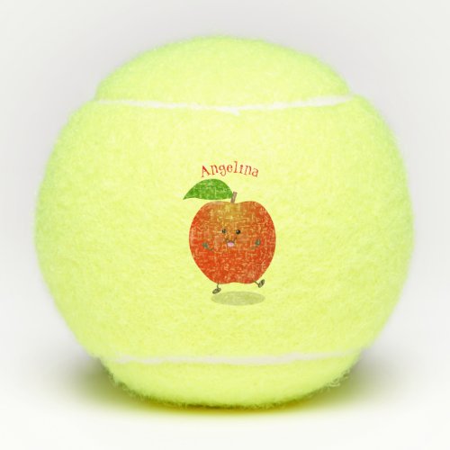 Cute dancing apple cartoon illustration tennis balls