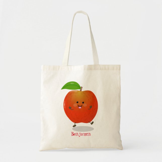 Cute dancing apple cartoon illustration tote bag (Front)