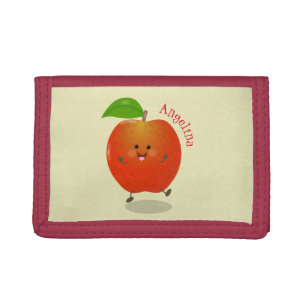 Cute dancing apple cartoon illustration trifold wallet