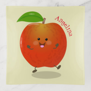 Cute dancing apple cartoon illustration trinket tray