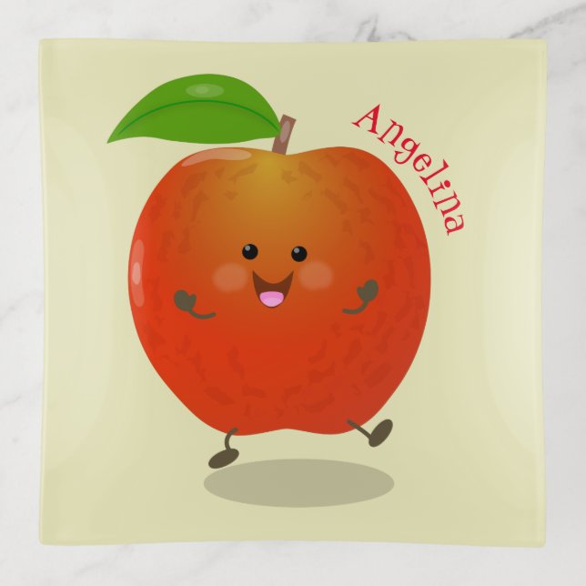 Cute dancing apple cartoon illustration trinket tray (Front)