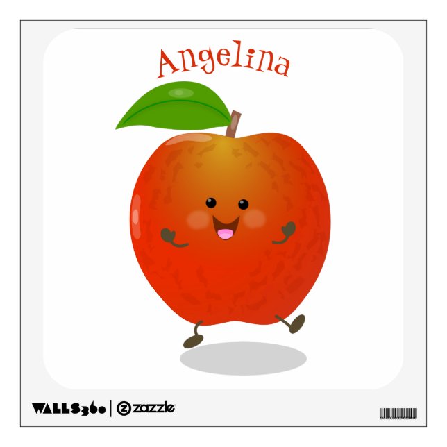 Cute dancing apple cartoon illustration wall decal (Front)