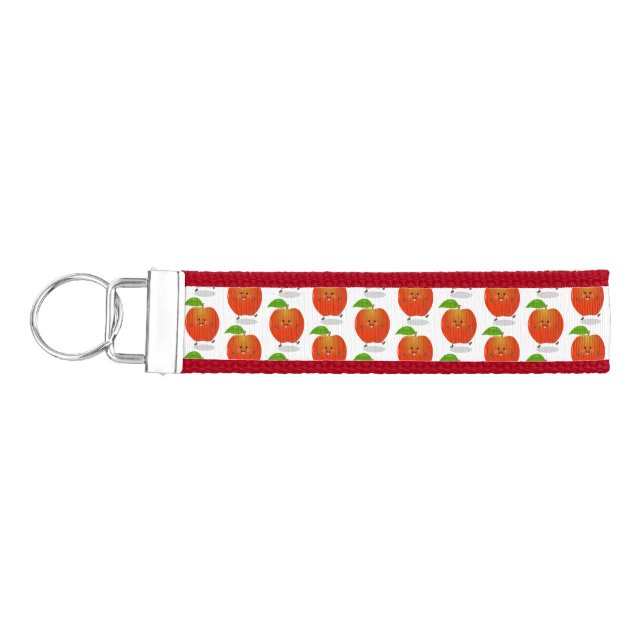 Cute dancing apple cartoon illustration wrist keychain (Keys on Left)
