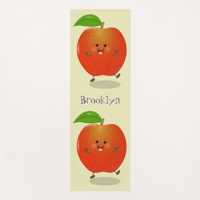 Cute dancing apple cartoon illustration yoga mat (Front)