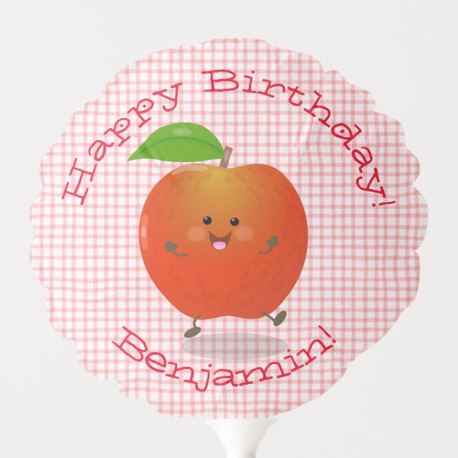 Cute dancing apple kawaii cartoon illustration balloon (Front)