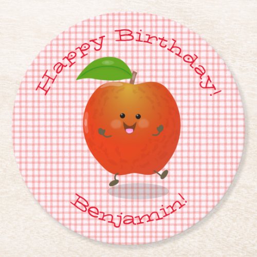 Cute dancing apple kawaii cartoon illustration round paper coaster