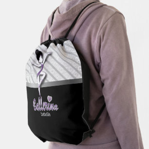 Cute Dancing Ballerina Girl in Purple Drawstring B Drawstring Bag