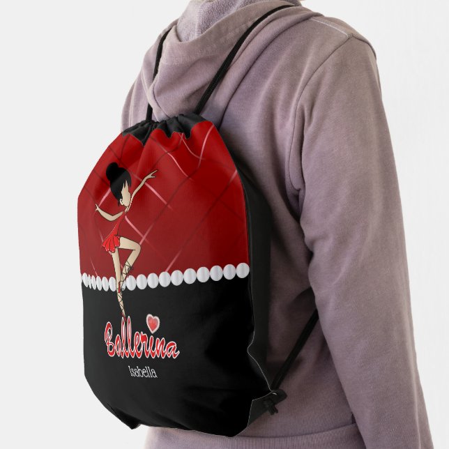 Cute Dancing Ballerina Girl in Red Drawstring Bag (Insitu)