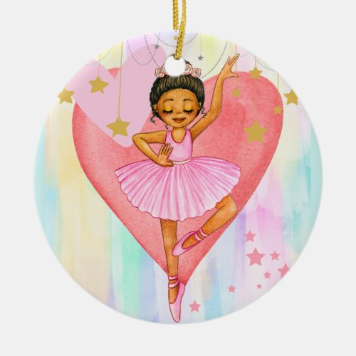 Cute Dancing Ballerina Girl with Hearts and Stars  Ceramic Ornament