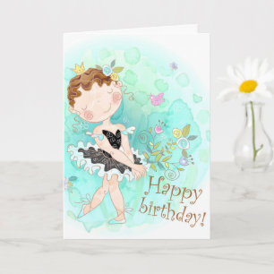 Cute Dancing Ballerina Happy Birthday Card