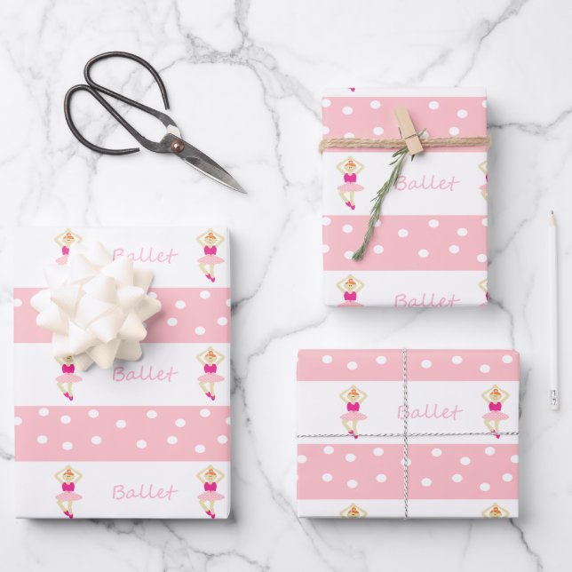 Cute dancing ballerinas wrapping paper sheets (Front)