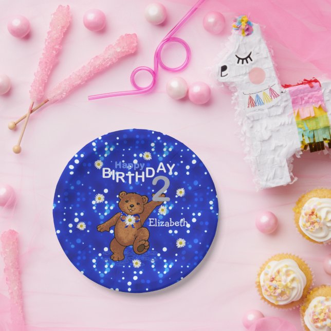 Cute Dancing Bear 2nd Birthday Paper Plates (Party)