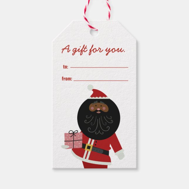 Cute Dancing Black Santa Gift Tags (Front)