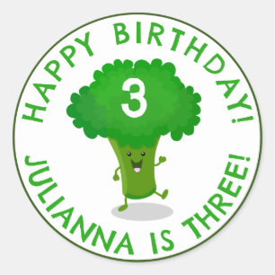 Cute dancing broccoli personalized birthday classic round sticker