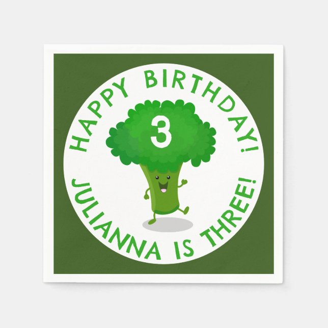 Cute dancing broccoli personalized birthday napkins (Front)