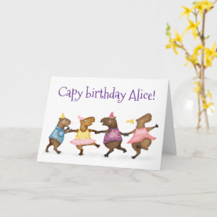 Cute dancing capybaras personalized birthday card