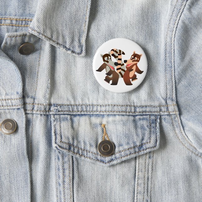 Cute Dancing Cartoon Coatimundis Pinback Button (In Situ)