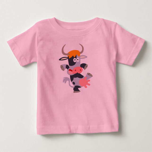 Cute Dancing Cartoon Cow  Baby T-Shirt (Front)