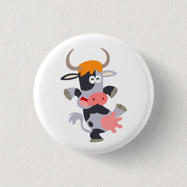 Cute Dancing Cartoon Cow  Button Badge (Front)