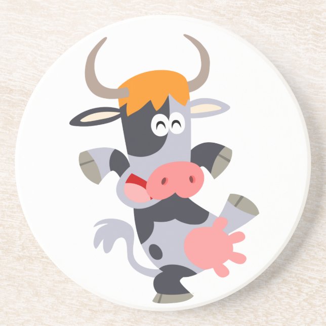 Cute Dancing Cartoon Cow  Coaster (Front)