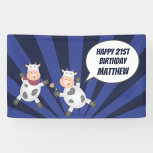 Cute Dancing Cartoon Cow Couple Funny Birthday Banner