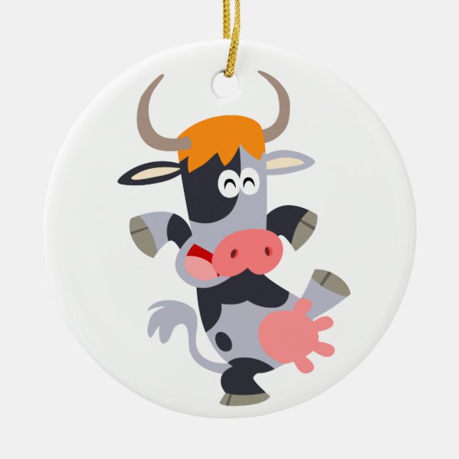 Cute Dancing Cartoon Cow  Ornament (Front)