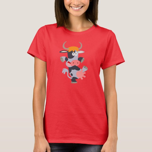Cute Dancing Cartoon Cow  Women T-Shirt (Front)