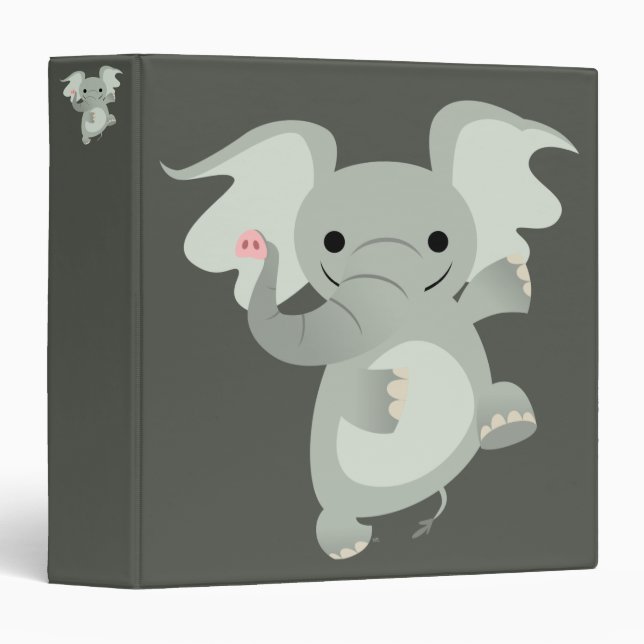 Cute Dancing Cartoon Elephant 3 Ring Binder (Front/Spine)
