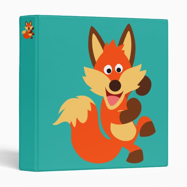 Cute Dancing Cartoon Fox 3 Ring Binder (Front/Spine)