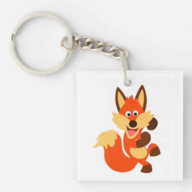 Cute Dancing Cartoon Fox Acrylic Keychain (Front)