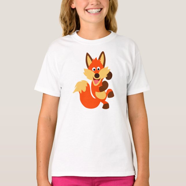 Cute Dancing Cartoon Fox Baby T-Shirt (Front)